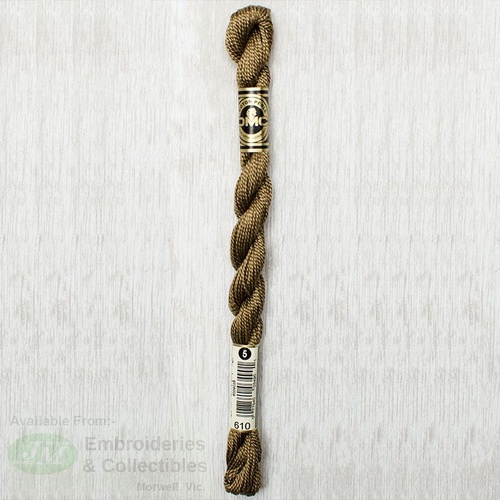 DMC Perle (Pearl) 5 Cotton, #610 DARK DRAB BROWN, (5g) 25m Skein