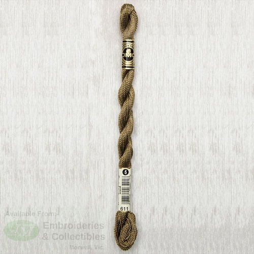 DMC Perle (Pearl) 5 Cotton, #611 DRAB BROWN, (5g) 25m Skein