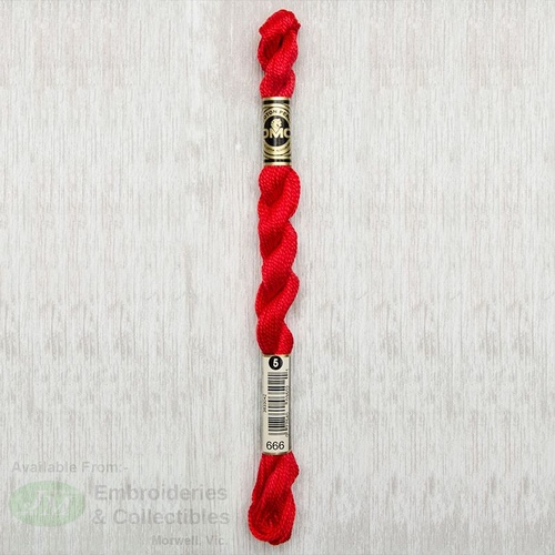 DMC Perle (Pearl) 5 Cotton, #666 BRIGHT RED, (5g) 25m Skein