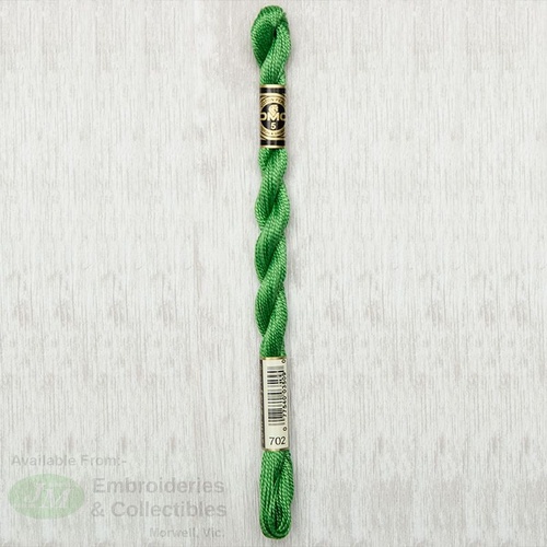 DMC Perle (Pearl) 5 Cotton, #702 KELLY GREEN, (5g) 25m Skein