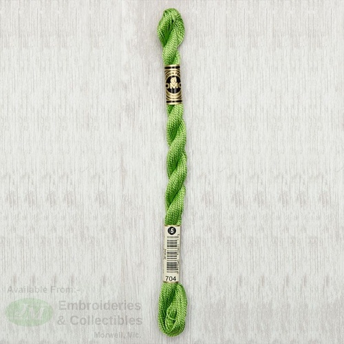 DMC Perle (Pearl) 5 Cotton, #704 BRIGHT CHARTREUSE, (5g) 25m Skein