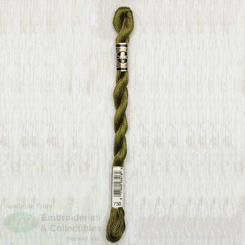 DMC Perle (Pearl) 5 Cotton, #730 VERY DARK OLIVE GREEN, (5g) 25m Skein