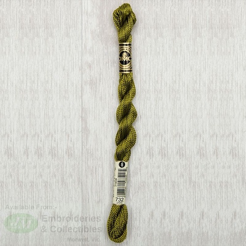 DMC Perle (Pearl) 5 Cotton, #732 OLIVE GREEN, (5g) 25m Skein