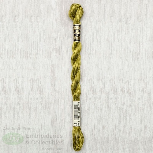 DMC Perle (Pearl) 5 Cotton, #733 MEDIUM OLIVE GREEN, (5g) 25m Skein