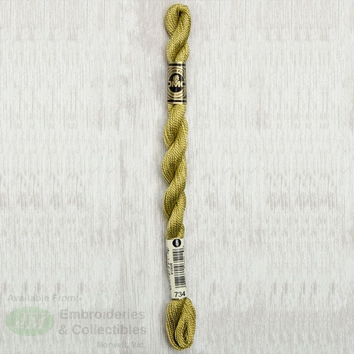 DMC Perle (Pearl) 5 Cotton, #734 LIGHT OLIVE GREEN, (5g) 25m Skein