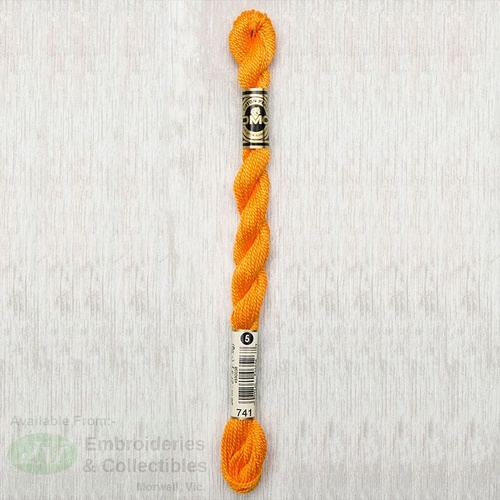 DMC Perle (Pearl) 5 Cotton, #741 MEDIUM TANGERINE, (5g) 25m Skein