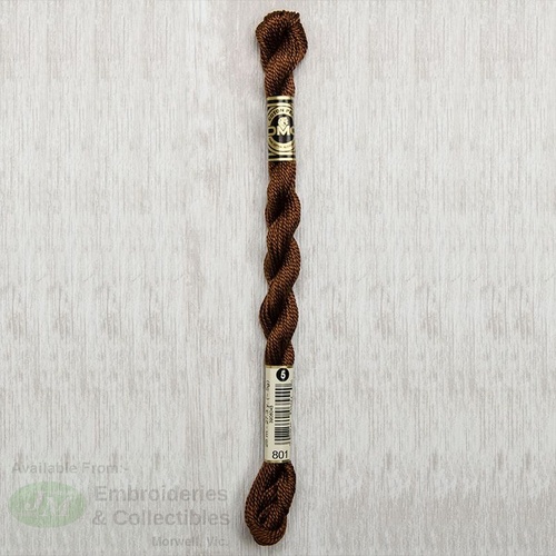 DMC Perle (Pearl) 5 Cotton, #801 DARK COFFEE BROWN, (5g) 25m Skein