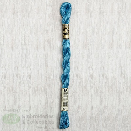DMC Perle (Pearl) 5 Cotton, #807 PEACOCK BLUE, (5g) 25m Skein