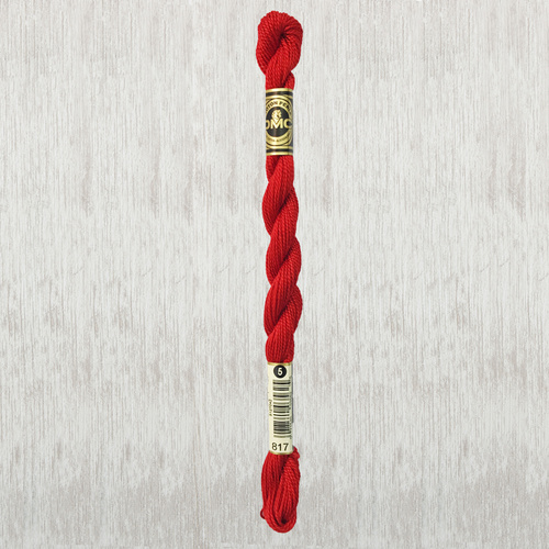 DMC Perle (Pearl) 5 Cotton, #817 VERY DARK CORAL RED, (5g) 25m Skein