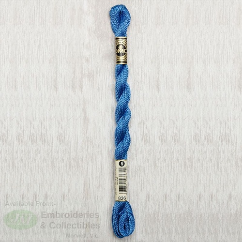 DMC Perle (Pearl) 5 Cotton, #826 MEDIUM BLUE, (5g) 25m Skein