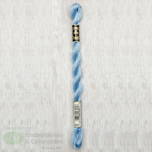DMC Perle (Pearl) 5 Cotton, #827 VERY LIGHT BLUE, (5g) 25m Skein