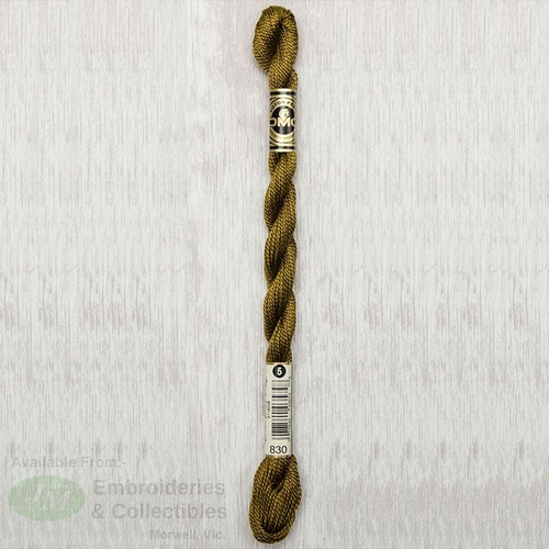 DMC Perle (Pearl) 5 Cotton, #830 DARK GOLDEN OLIVE, (5g) 25m Skein