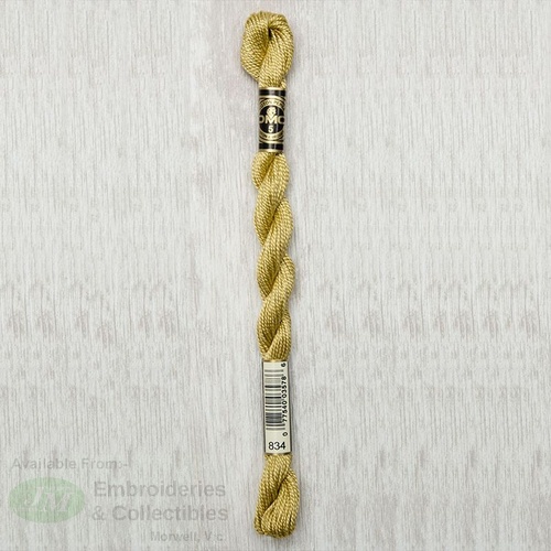 DMC Perle (Pearl) 5 Cotton, #834 VERY LIGHT GOLDEN OLIVE, (5g) 25m Skein