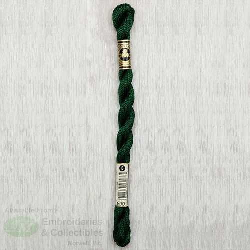 DMC Perle (Pearl) 5 Cotton, #890 ULTRA DARK PISTACHIO GREEN, (5g) 25m Skein