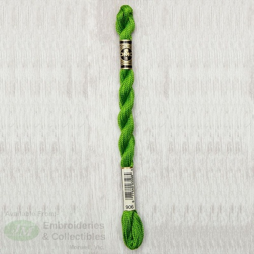 DMC Perle (Pearl) 5 Cotton, #906 MEDIUM PARROT GREEN, (5g) 25m Skein