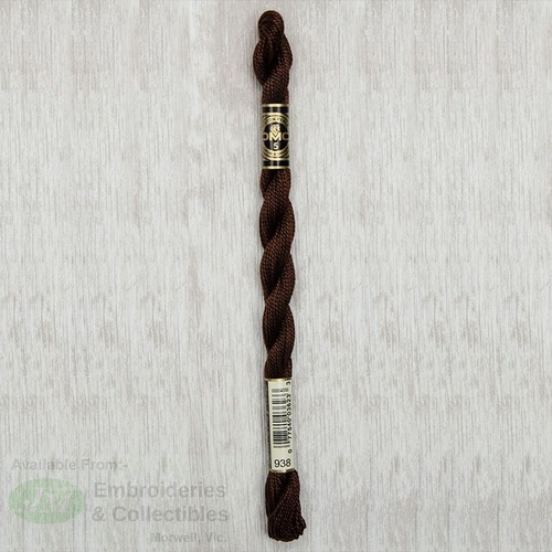 DMC Perle (Pearl) 5 Cotton, #938 ULTRA DARK COFFEE BROWN, (5g) 25m Skein