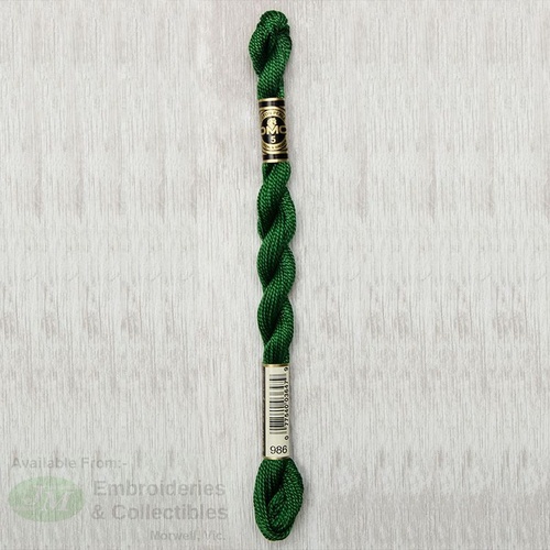 DMC Perle (Pearl) 5 Cotton, #986 VERY DARK FOREST GREEN, (5g) 25m Skein