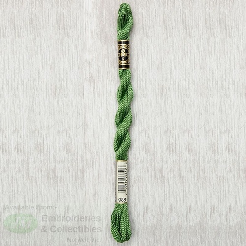 DMC Perle (Pearl) 5 Cotton, #988 MEDIUM FOREST GREEN, (5g) 25m Skein