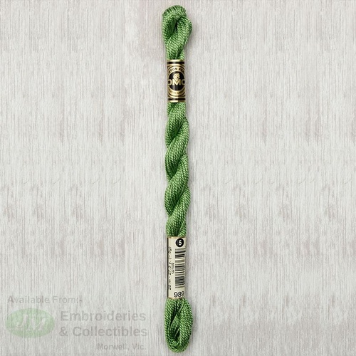 DMC Perle (Pearl) 5 Cotton, #989 FOREST GREEN, (5g) 25m Skein