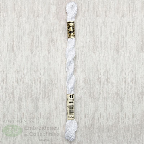 DMC Perle (Pearl) 5 Cotton, B5200 SNOW WHITE, (5g) 25m Skein, (5g) 25m Skein