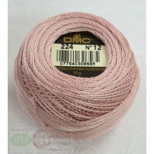 DMC Perle (Pearl) 12 Cotton #224 VERY LIGHT SHELL PINK 10g Ball 120m