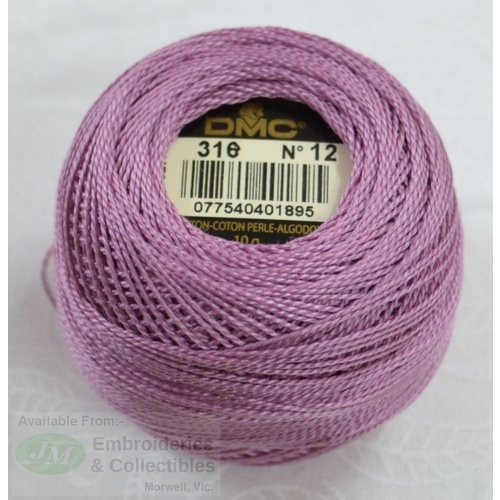 DMC Perle (Pearl) 12 Cotton #316 MEDIUM DARK ANTIQUE MAUVE 10g Ball 120m