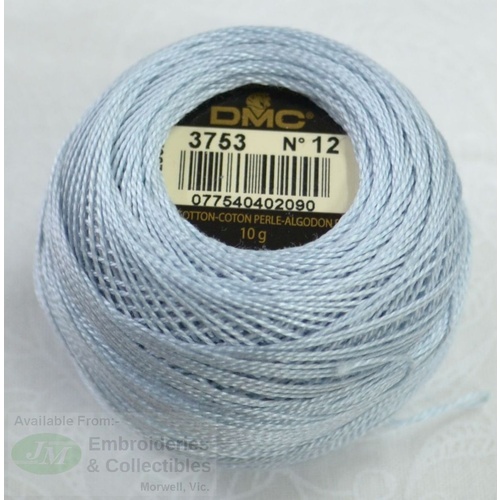 DMC Perle (Pearl) 12 Cotton #3753 ULTRA LIGHT ANTIQUE BLUE 10g Ball 120m
