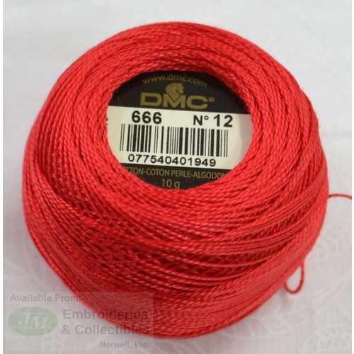 DMC Perle (Pearl) 12 Cotton #666 BRIGHT RED 10g Ball 120m