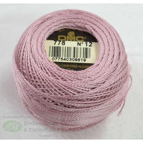 DMC Perle (Pearl) 12 Cotton #778 VERY LIGHT ANTIQUE MAUVE 10g Ball 120m
