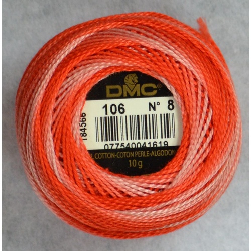 DMC Perle (Pearl) 8 Cotton #106 VARIEGATED CORAL 10g Ball 80m