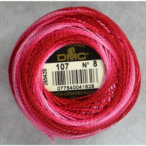 DMC Perle (Pearl) 8 Cotton #107 VARIEGATED CARNATION 10g Ball 80m