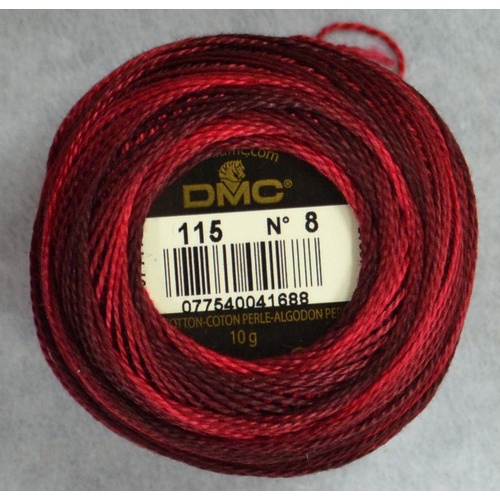 DMC Perle (Pearl) 8 Cotton #115 VARIEGATED GARNET 10g Ball 80m