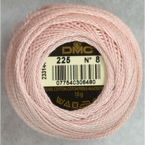 DMC Perle (Pearl) 8 Cotton #225 ULTRA VERY LIGHT SHELL PINK 10g Ball 80m