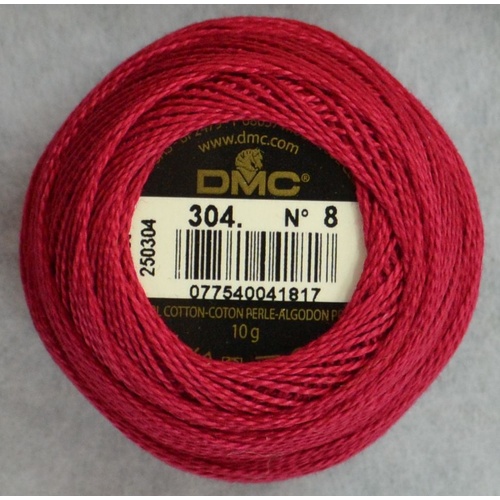 DMC Perle (Pearl) 8 Cotton #304 MEDIUM RED 10g Ball 80m