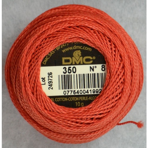 DMC Perle (Pearl) 8 Cotton #350 MEDIUM CORAL 10g Ball 80m