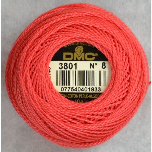DMC Perle (Pearl) 8 Cotton #3801 DARK MELON RED 10g Ball 80m