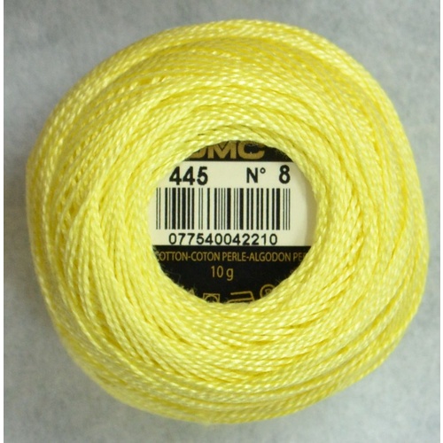 DMC Perle (Pearl) 8 Cotton #445 LIGHT LEMON YELLOW 10g Ball 80m