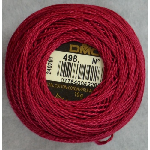 DMC Perle (Pearl) 8 Cotton #498 DARK RED 10g Ball 80m