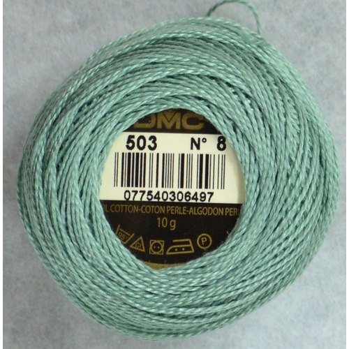 DMC Perle (Pearl) 8 Cotton #503 MEDIUM BLUE GREEN 10g Ball 80m