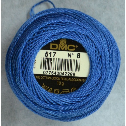 DMC Perle (Pearl) 8 Cotton #517 DARK WEDGWOOD BLUE 10g Ball 80m
