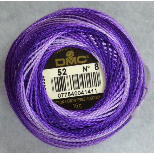 DMC Perle (Pearl) 8 Cotton #52 VARIEGATED VIOLET 10g Ball 80m