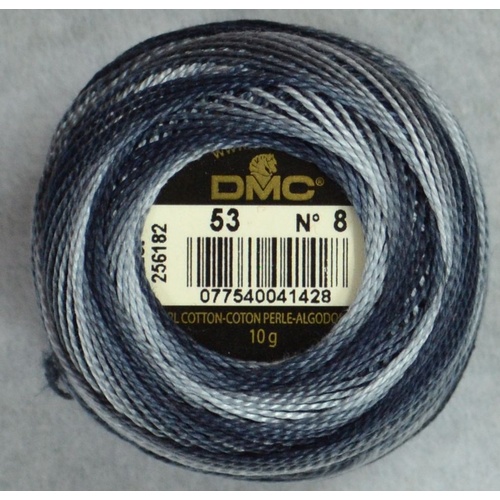 DMC Perle (Pearl) 8 Cotton #53 VARIEGATED STEEL GREY 10g Ball 80m