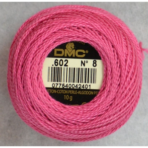 DMC Perle (Pearl) 8 Cotton #602 MEDIUM CRANBERRY 10g Ball 80m