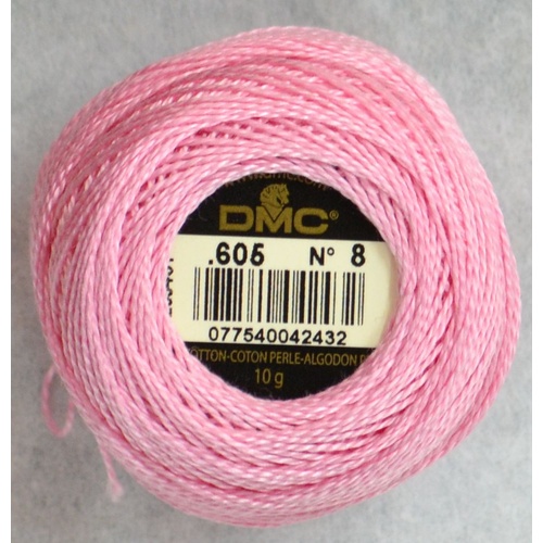 DMC Perle (Pearl) 8 Cotton #605 VERY LIGHT CRANBERRY 10g Ball 80m