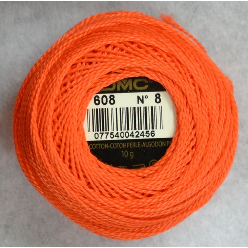 DMC Perle (Pearl) 8 Cotton #608 BRIGHT ORANGE 10g Ball 80m