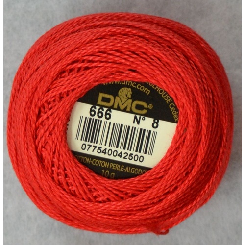 DMC Perle (Pearl) 8 Cotton #666 BRIGHT RED 10g Ball 80m