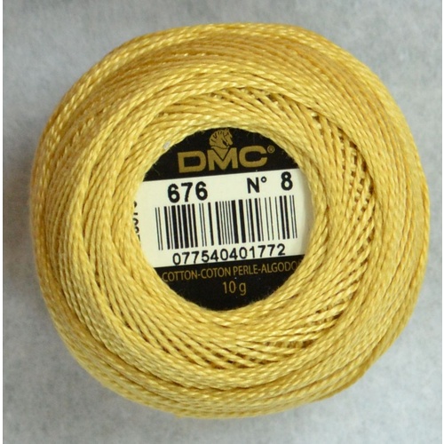 DMC Perle (Pearl) 8 Cotton #676 LIGHT OLD GOLD 10g Ball 80m