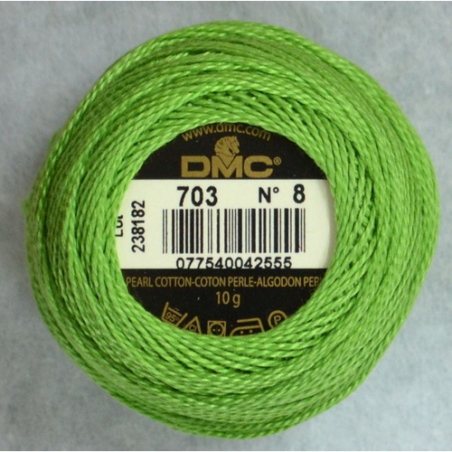 DMC Perle (Pearl) 8 Cotton #703 CHARTREUSE GREEN 10g Ball 80m