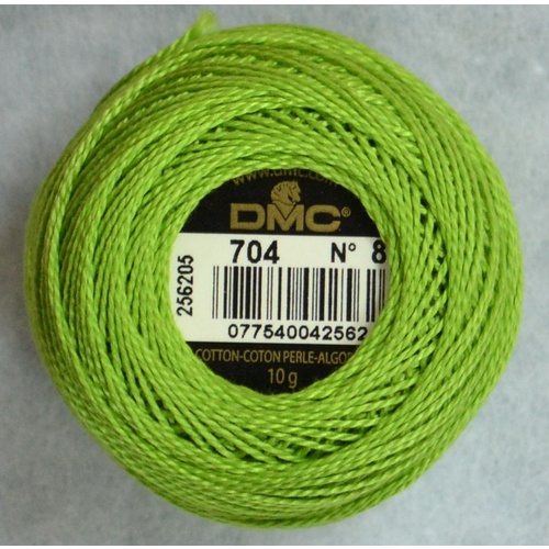 DMC Perle (Pearl) 8 Cotton #704 BRIGHT CHARTREUSE GREEN 10g Ball 80m