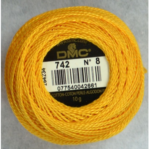 DMC Perle (Pearl) 8 Cotton #742 LIGHT TANGERINE ORANGE 10g Ball 80m